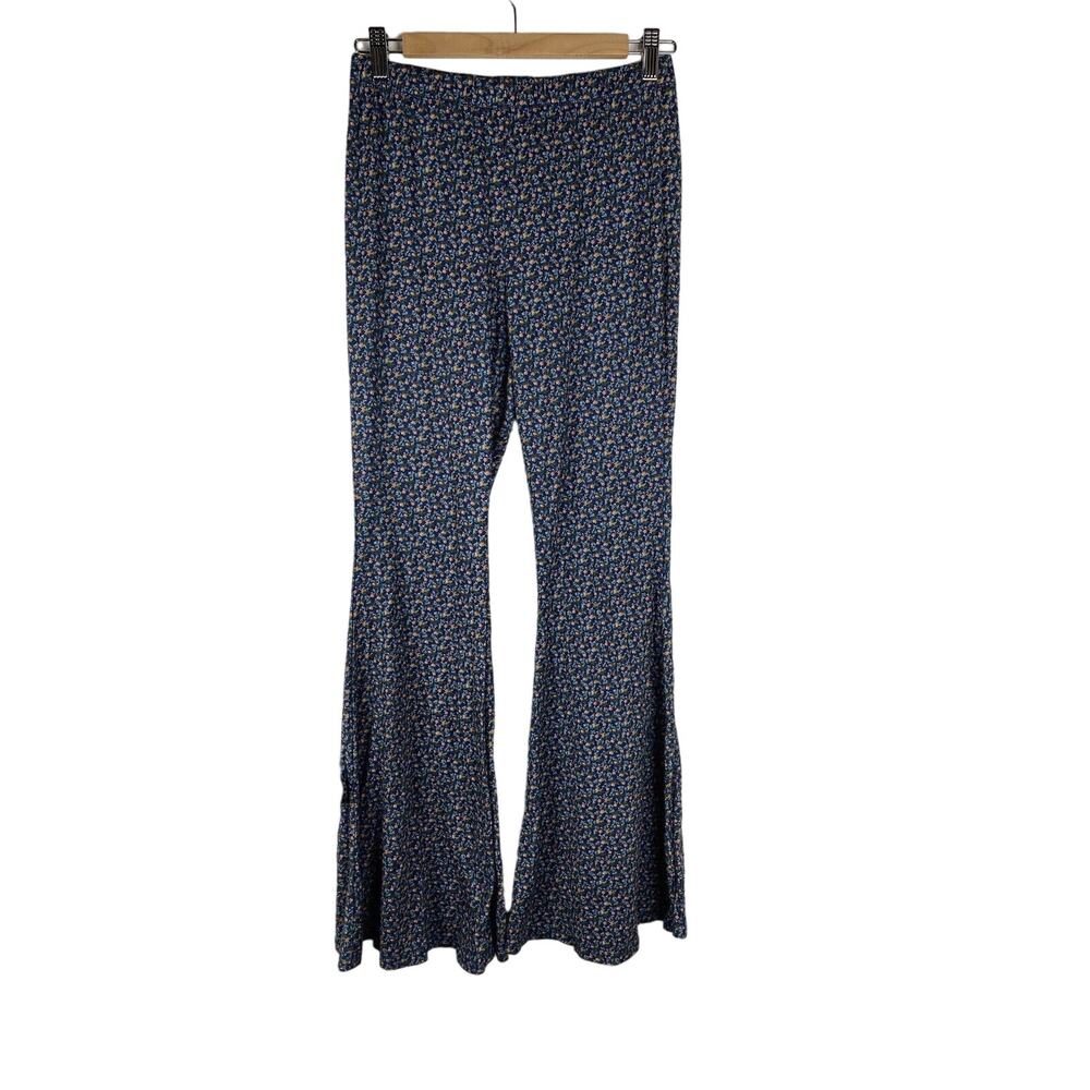 Ktk Women's Junior Blue Mini Floral Flare Leggings Pants Stretchy Size L